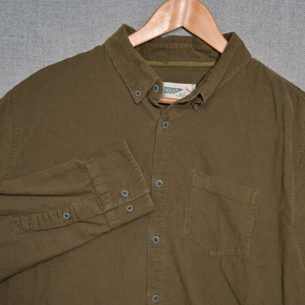 Wellen Corduroy Shirt Mens XL 100% Organic Cotton Button Down Long Sleeve Green